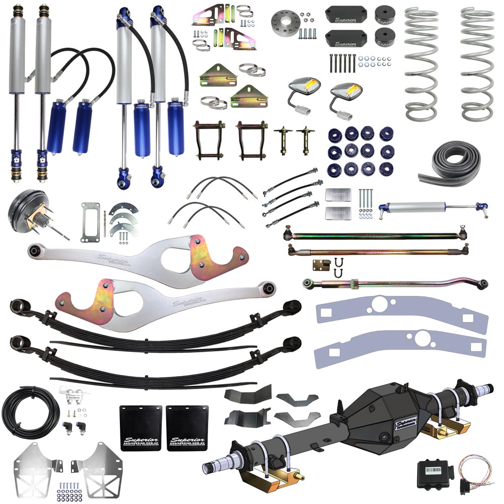 Superior Outback Tourer Leaf Sprung 4 Inch Lift, Track Corrected Chromoly Diamond Diff, 4T GVM Suitable For Toyota Landcruiser 79 Series Single Cab (VSC Models) - SUP-79VLTC-FED4RAKITSC20